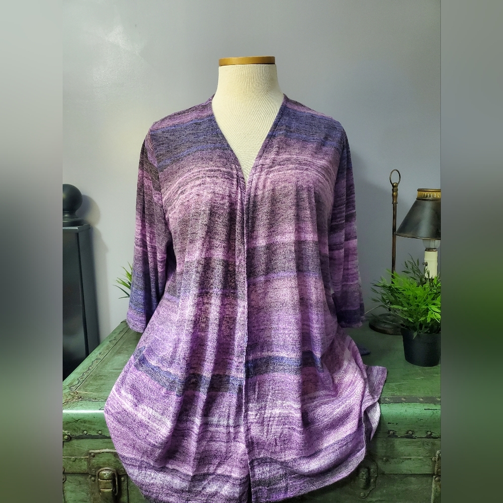Catherine's 3/4 Sleeve Striped Lightweight Cardigan